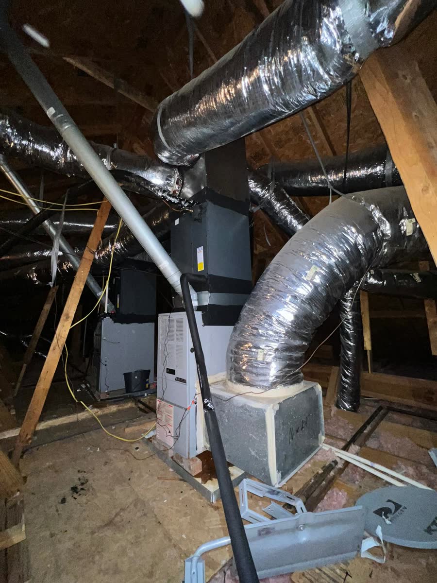 Air handler and full ductwork system installed in an attic