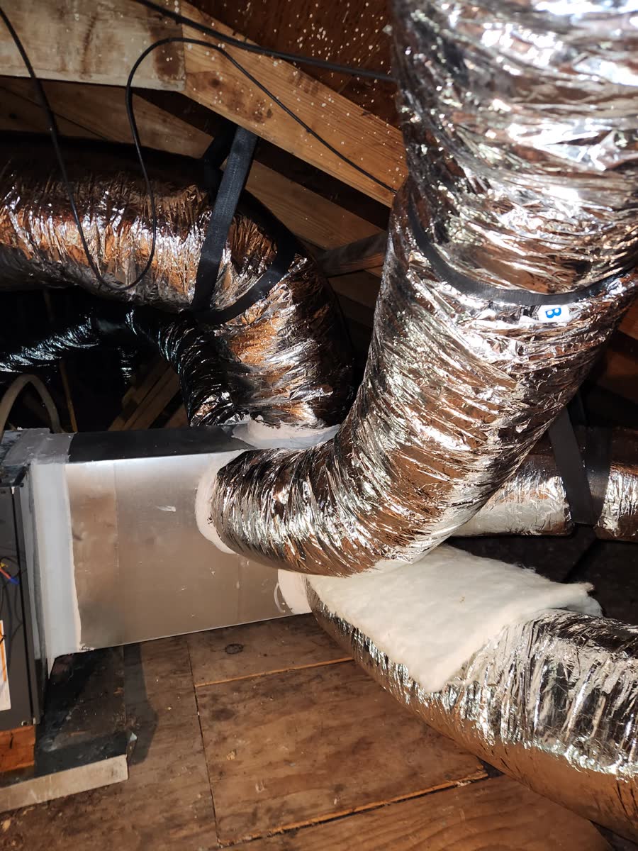 New insulated flexible ductwork run in an attic